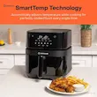 تصویر تبلیغاتی سرخ کن بدون روغن نوتریکوک مدل AF357V که فناوری "SmartTemp" و پیام "ENJOY" را در کنار بشقاب مرغ و سیب‌زمینی نمایش می‌دهد.