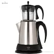 چای ساز پارس خزر مدل TM-3000SP با قوری پیرکس قرار گرفته روی کتری استیل.