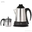 ست کامل چای ساز پارس خزر مدل TM-3000SP شامل کتری استیل و قوری شیشه ای کنار هم.