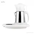 چای ساز پارس خزر مدل TM-3500SP سفید با قوری چینی و کتری استیل روی سینی گرم نگهدارنده.