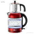 چای ساز فلر مدل TS 288 قرمز در حال جوشاندن آب با نور LED آبی داخل کتری شیشه ای.