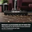حرکت روان پارویی مجهز به چراغ LED جاروبرقی آ ا گ مدل AB81A2DG روی سطح پارکت و مکش کامل ذرات.