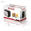جعبه بسته‌بندی اورجینال توستر تفال مدل TT410D10 با تصاویر محصول و توضیحات فنی روی کارتن.