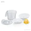 قطعات تفکیک شده آب مرکبات گیری بوش مدل MCP3500 شامل درپوش، مخروطی، صافی و پارچ قابل شستشو.