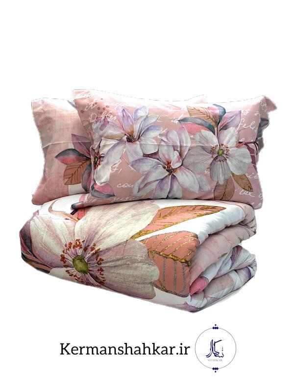 ست روتختی ترک دورو چاپ دونفره  گلدار گلبهی