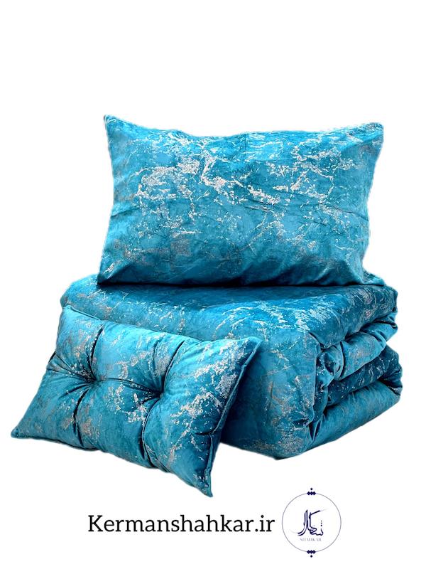 ست روتختی مخمل طلاکوب دونفره آبی فیروزه ای