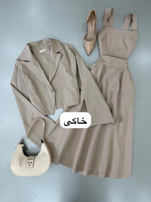 ست تیکه کت کراپ دامن کد ۱۰۱۷