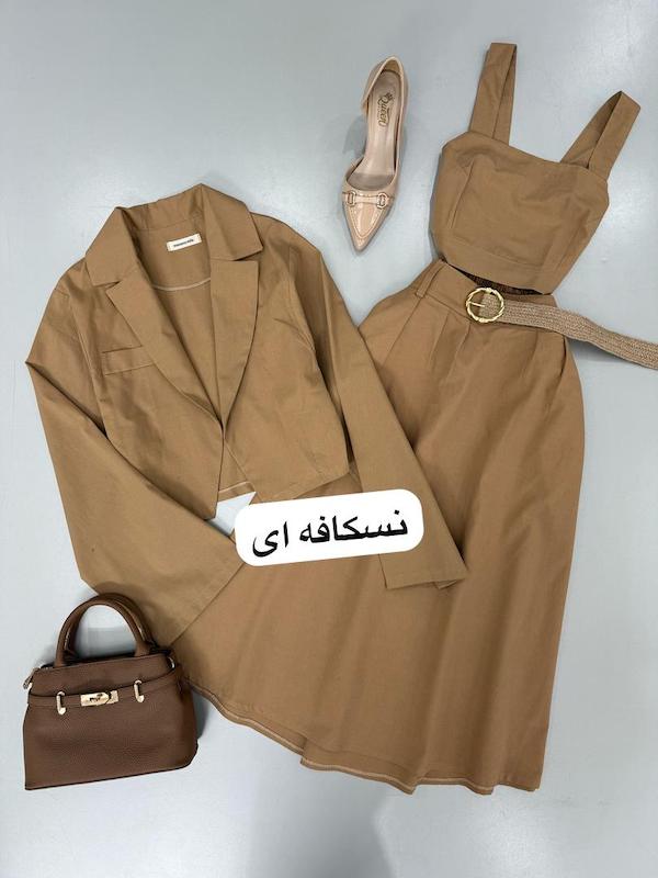 ست تیکه کت کراپ دامن کد ۱۰۱۷