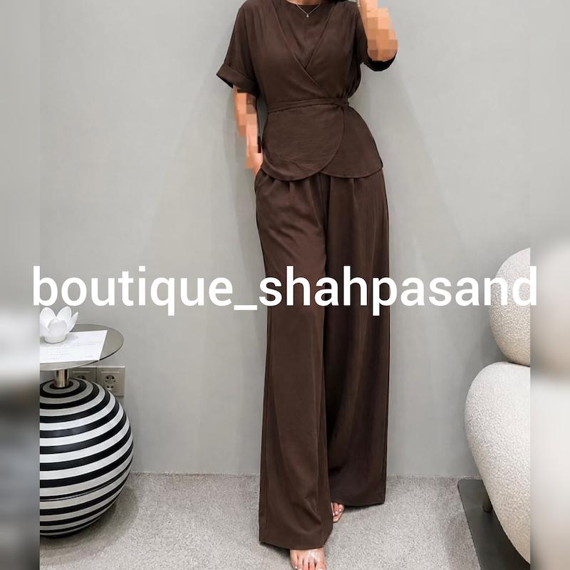 ست شومیز شلوار گره ای پری کد ۱۹۴۰