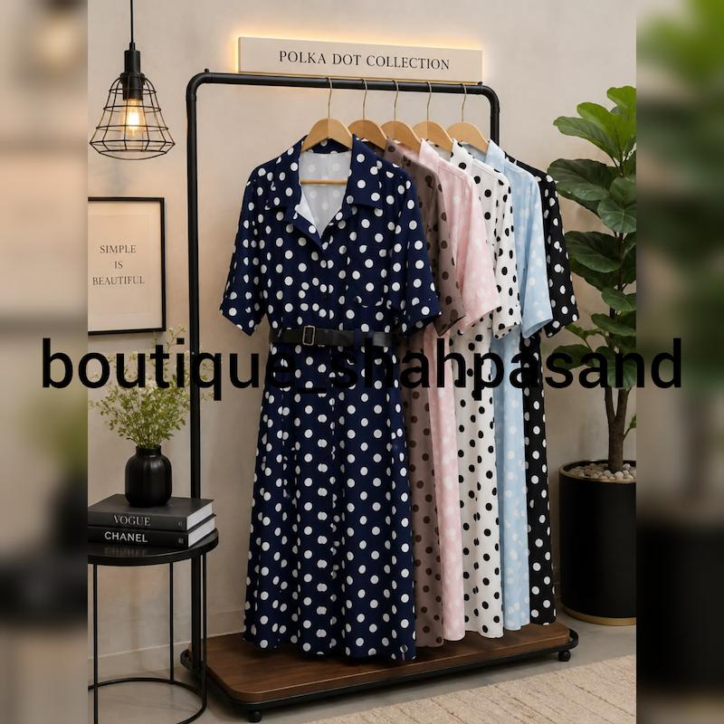 پیراهن خالخالی با کمربند کد ۱۹۴۵