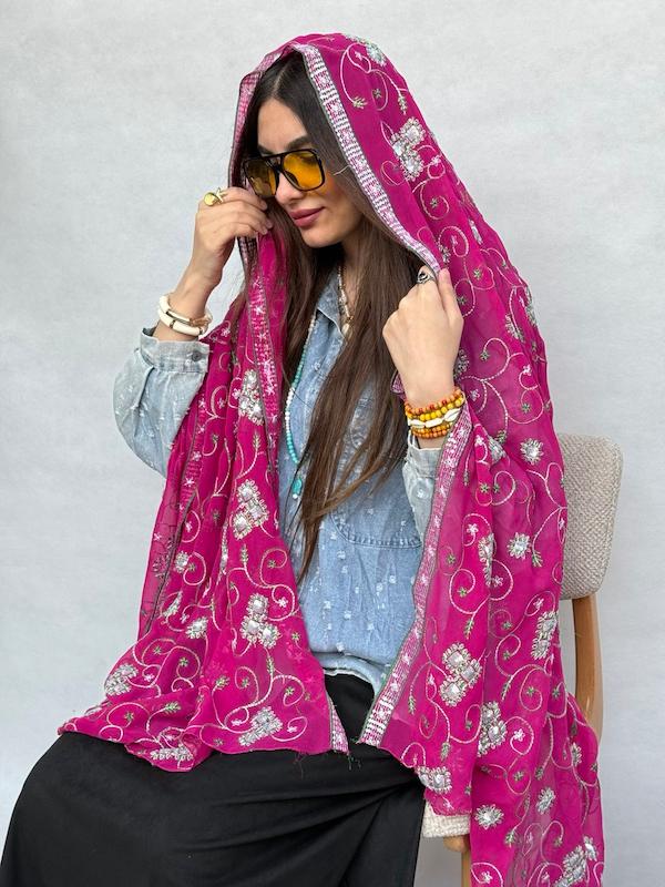 شال هندی سرخابی پرکار ستاره