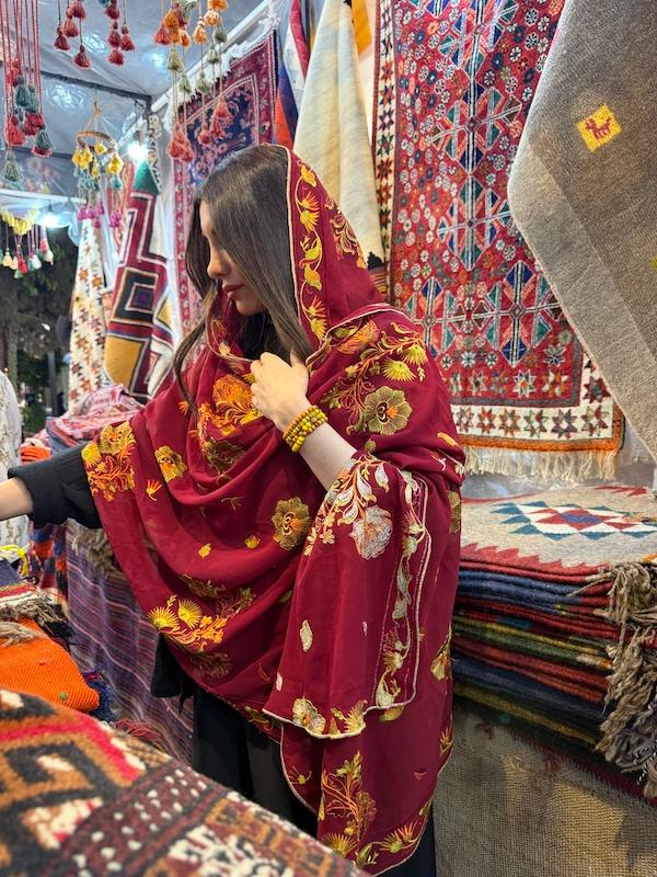 شال هندی زرشکی سوران