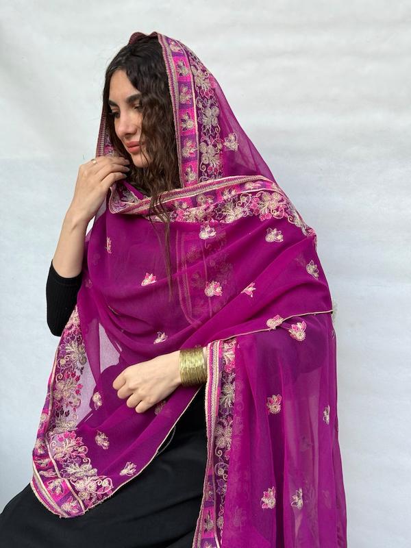 شال هندی بنفش گلدوزی