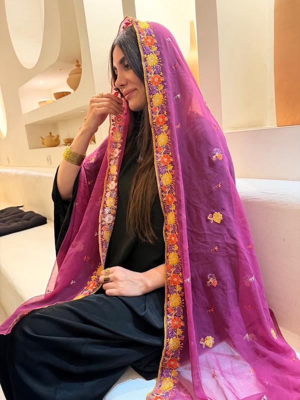 شال هندی بنفش گل دوزی 171