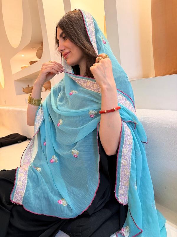 شال هندی آبی فیروزه ای 178