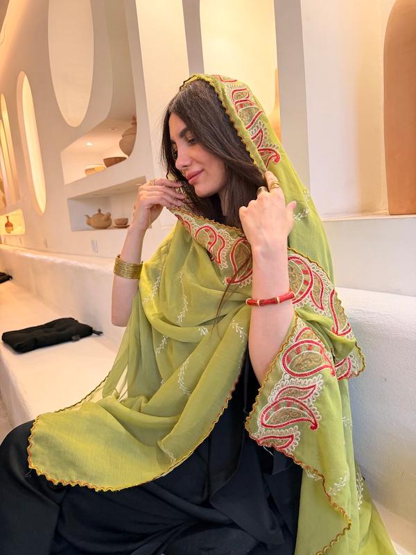 شال هندی سبز حاشیه ترمه 179