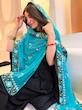 شال هندی سبز آبی حاشیه دار 183