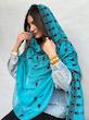 شال هندی آبی فیروزه ای با مهره دوزی مشکی