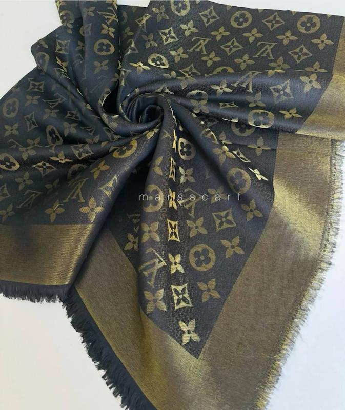 روسری کشمیر تراکم بالا مشکی زیتونی