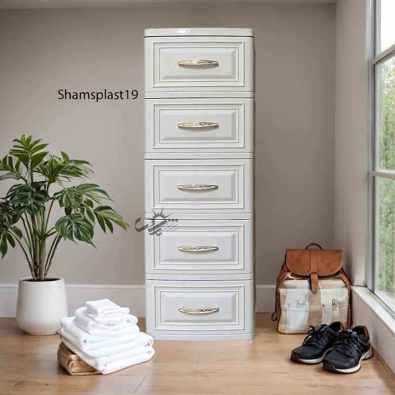 فایل کشویی پلاستیکی 5 طبقه طرح چوب ( کد 625 )