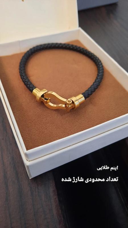 دستبند فرد استیل در سه رنگ با بند چرم طبیعی مشکی