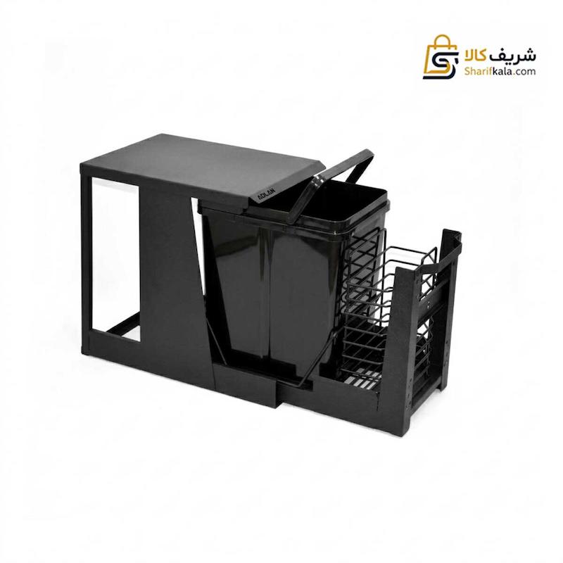  سطل زباله مشکی تک مخزنه متوسط ترکیبی ریل کف تاندم (23 لیتری) – هلنا