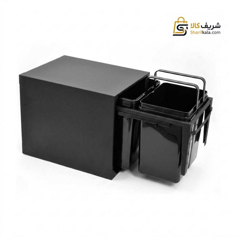  سطل زباله دومخزنه مشکی متوسط تمام کاور ریل تاندم (46لیتری) – مایا