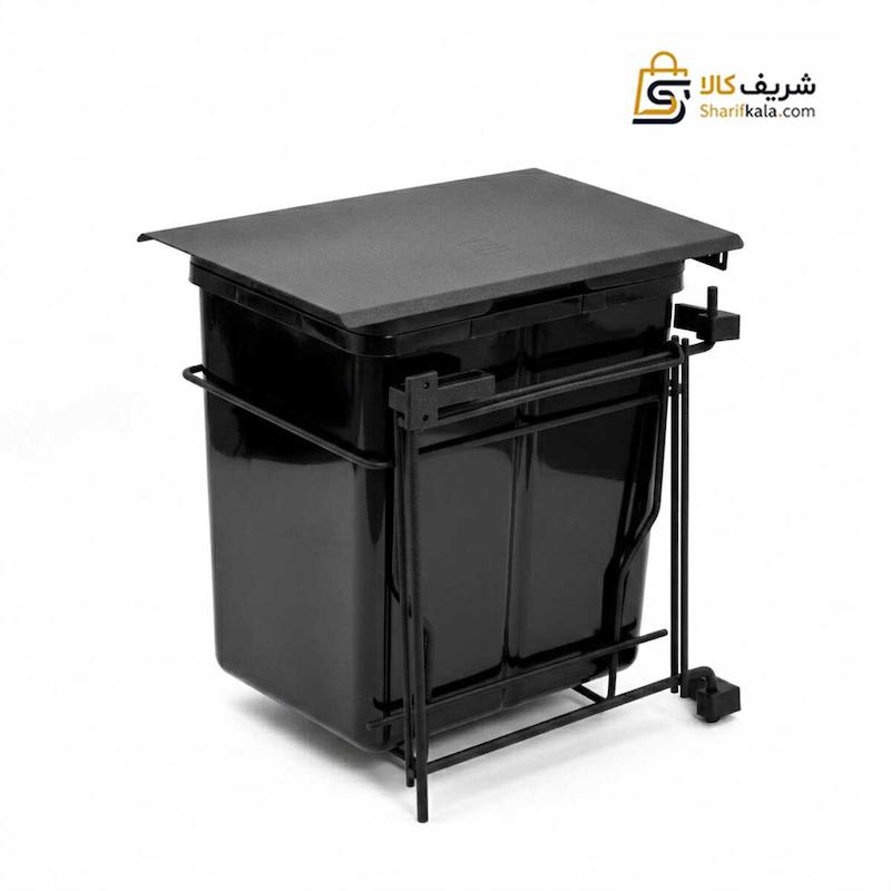  سطل زباله مشکی تک مخزنه متوسط درب باز شو (23 لیتری) – رستا