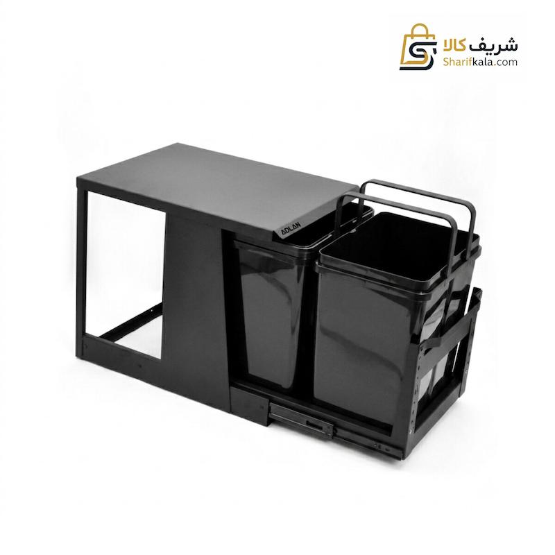  سطل زباله مشکی ریلی دو مخزنه متوسط درب باز شو (46 لیتری) – هانا