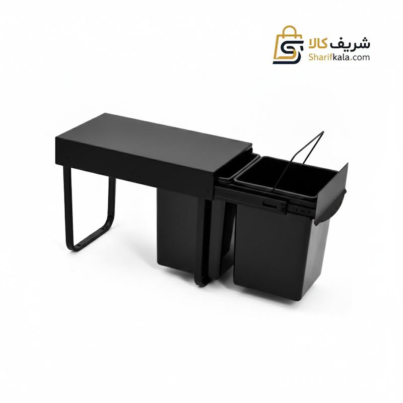  سطل زباله مشکی دو مخزنه ریلی کوچک (24 لیتری) – آیسو