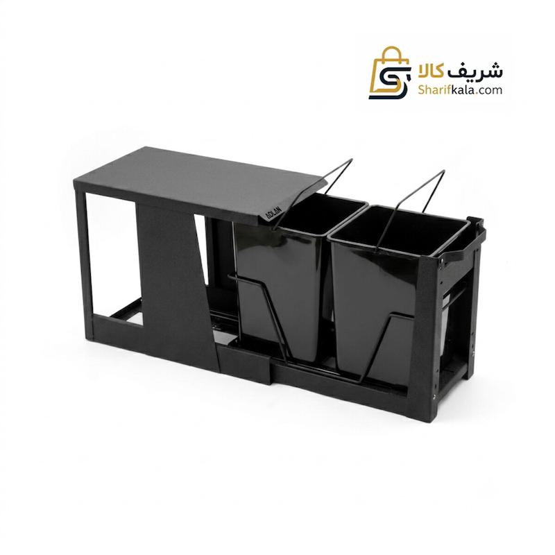  سطل زباله مشکی دومخزنه کوچک ریل کف تاندم (24لیتری) – دیاکو