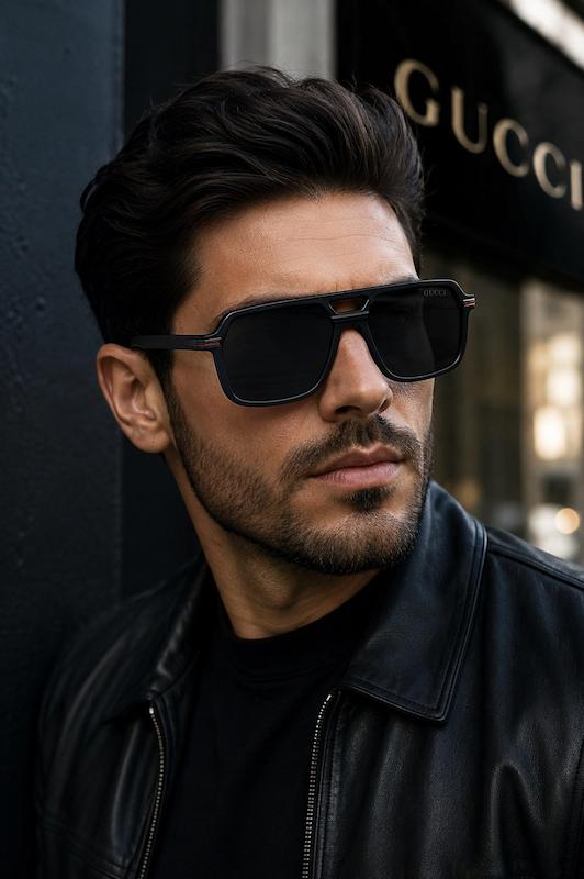 عینک آفتابی مردانه برند گوچی یووی۴۰۰ و پلاریزه به همراه کاور و دستمال نانو 