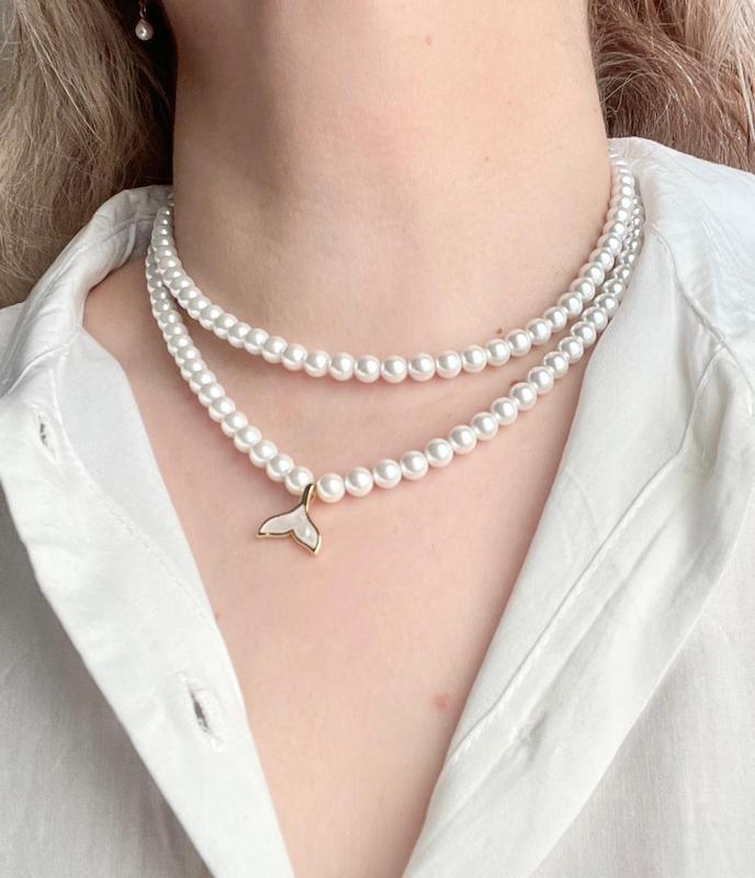 گردنبند مرواریدی دم وال ساده