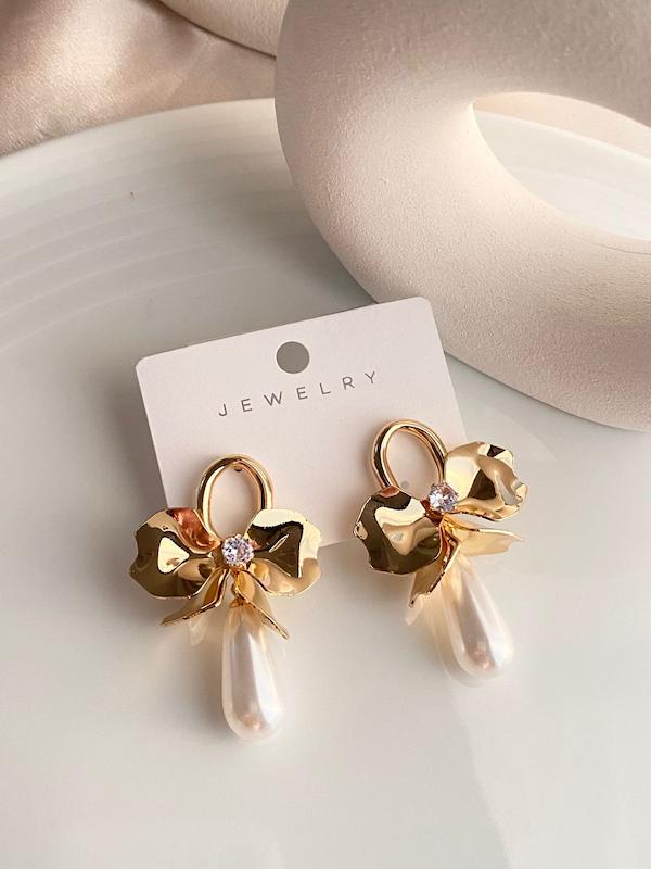 گوشواره پاپیون و مروارید 🎀✨