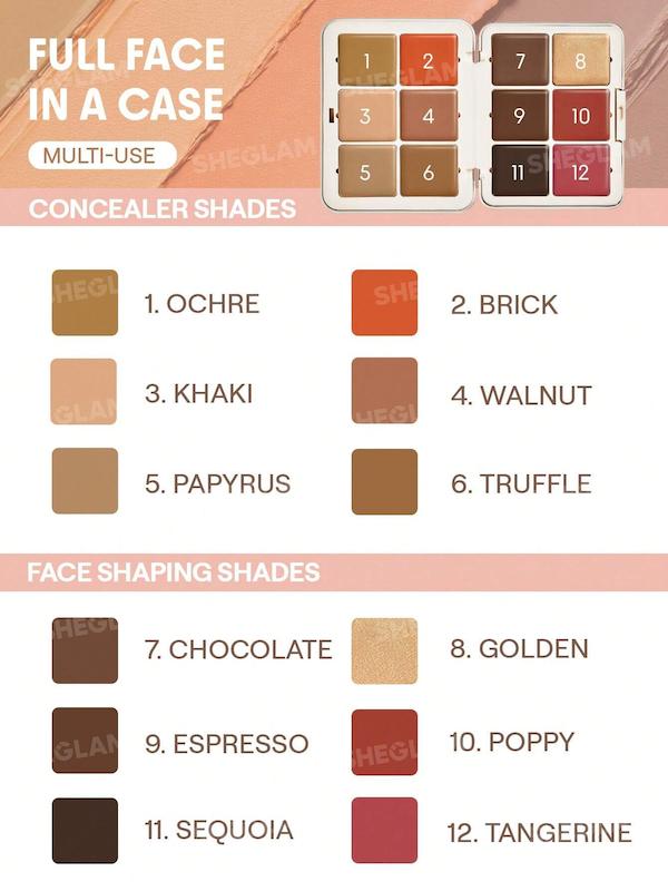 پالت صورت 12 رنگ چند کاره شیگلم مدل Sheglam | Mocha Sculpt