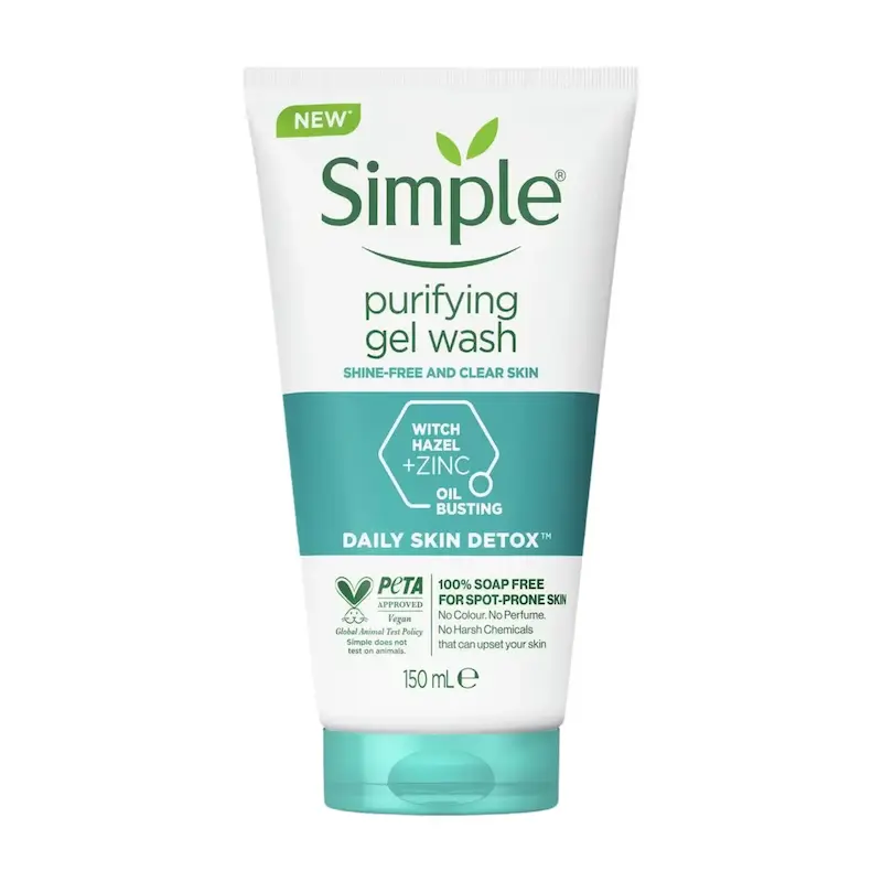 ژل شستشوی صورت سیمپل مدل Purifying پاک‌کننده ملایم مناسب پوست حساس و مستعد جوش حجم 150ml