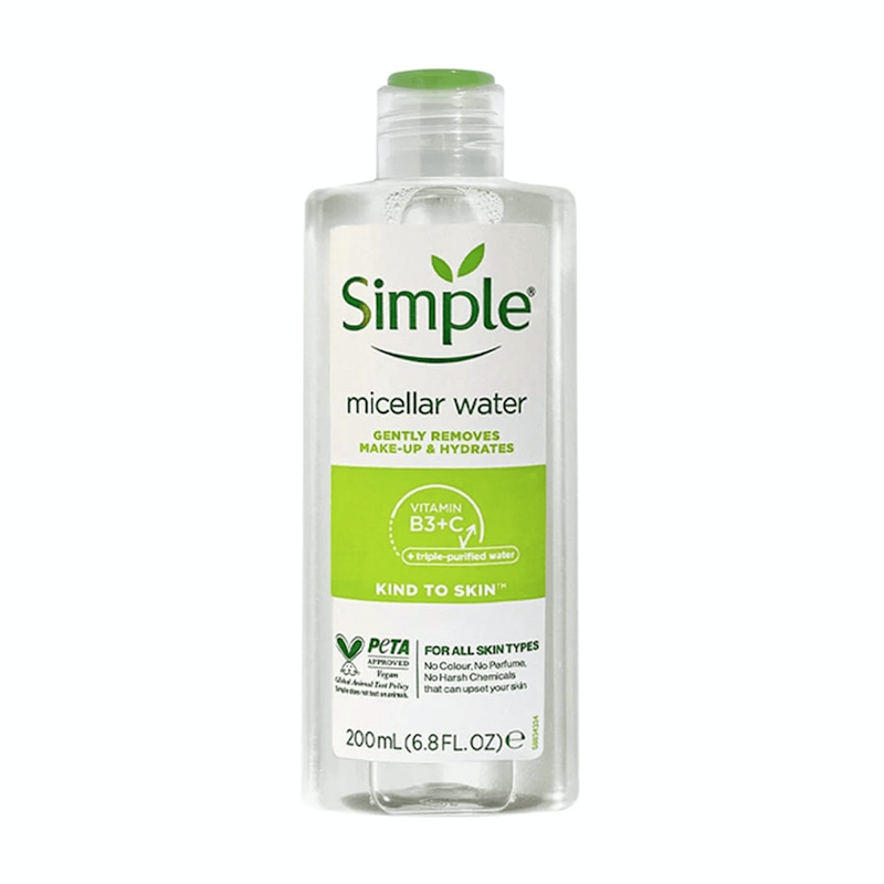 میسلار واتر سیمپل, مدل انواع پوست حجم ۲۰۰ میل اورجینال Simple micellar cleansing water - 200ml