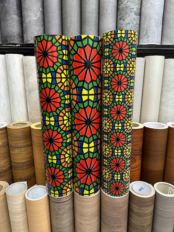 استیکر شیشه رنگی سنتی گلدار (اورسی) شیشه مات کن سنتی عرض 60 سانت