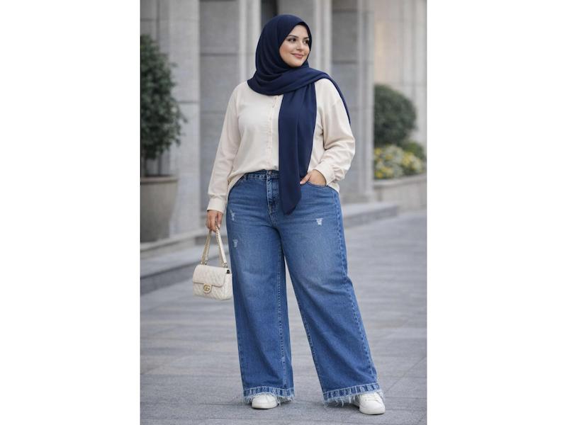 شلوار جین شافل بگ سایز بزرگ زغالی