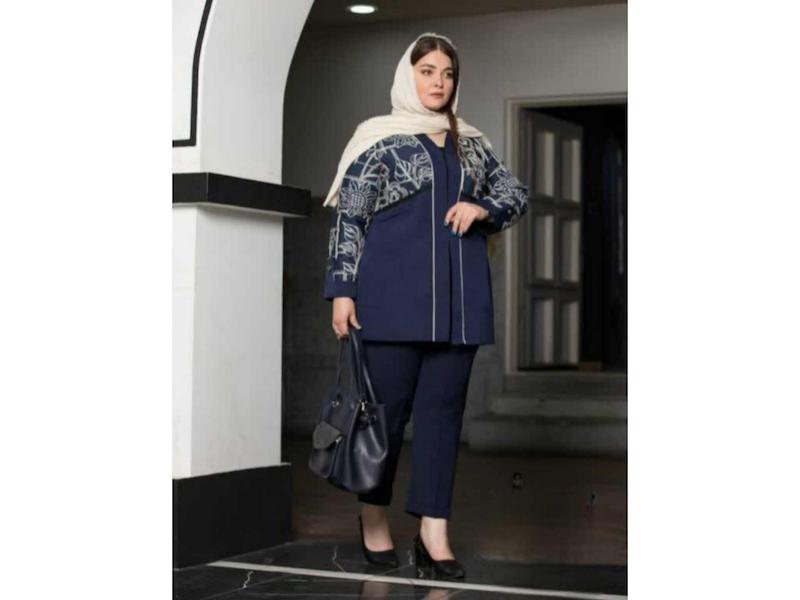 مانتوکتی پوپلین خامه دوزی آستین پاگن سایز بزرگ۴۸تا۵۸