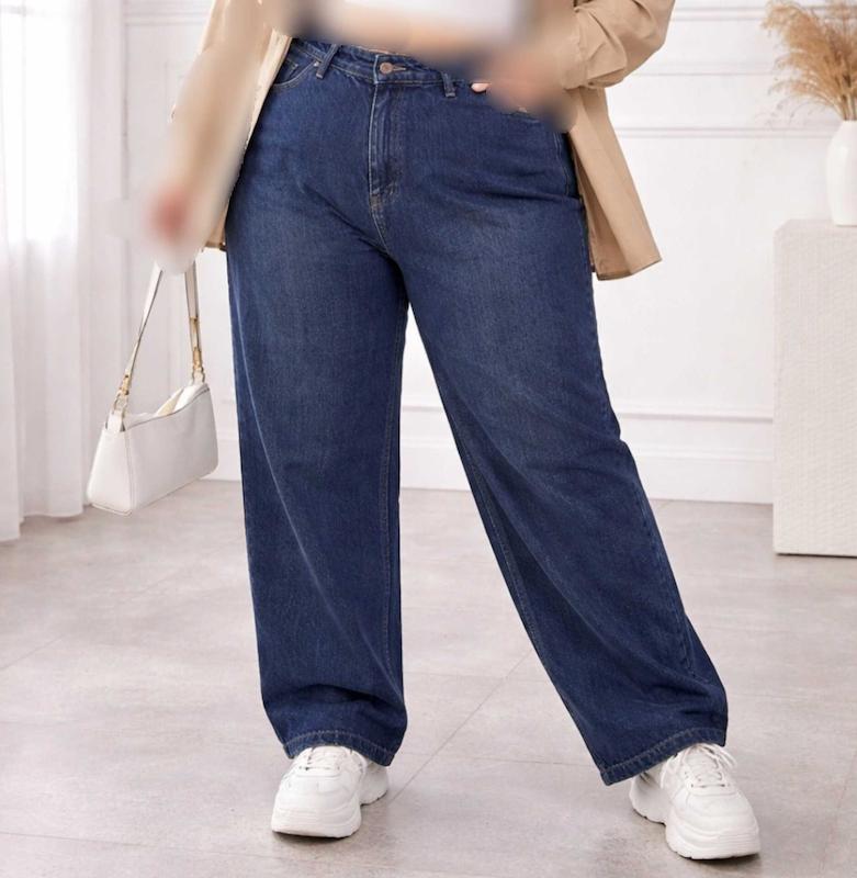 شلوار جین  نیم بگ ابی سایز بزرگ۵۰تا۶۰