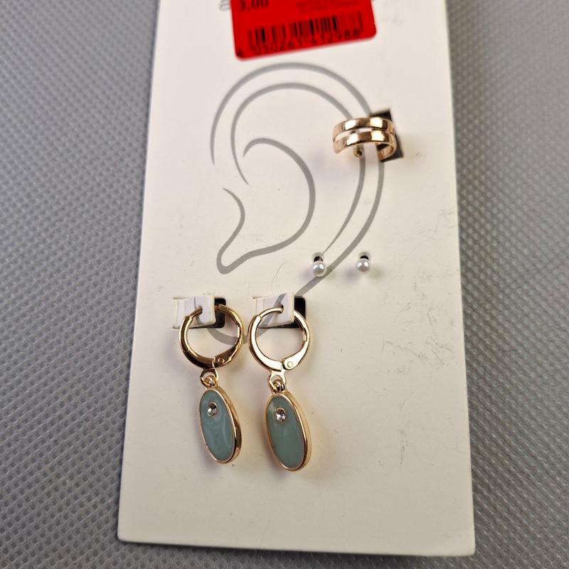 ست گوشواره طلایی آویز سبز یخی با ایرکاف سه‌ردیفه – شیک، لطیف و ترند 2025