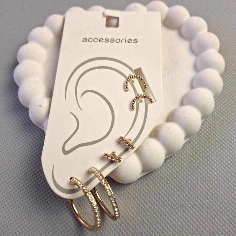 ست گوشواره و گوش‌کاف ظریف طلایی – چهار تکه درخشان، مناسب استایل روزانه و مهمانی-کپی