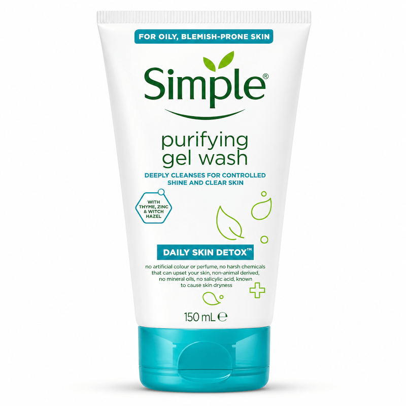 ژل شستشو صورت سیمپل Simple مدل purifying gel wash پوست چرب و لك دار