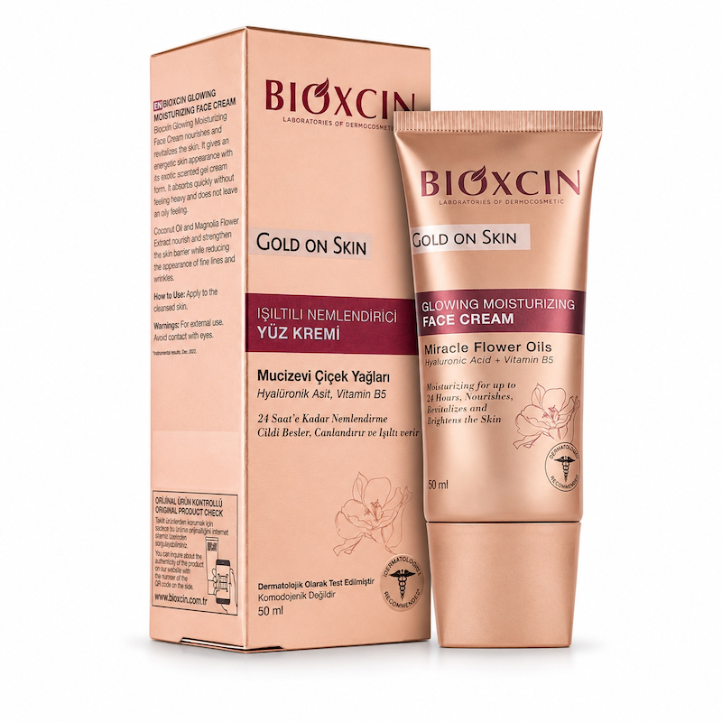 کرم درخشان کننده و مرطوب کننده صورت بیوکسین Bioxcin Gold On Skin Glowing Moisturizing Face Cream