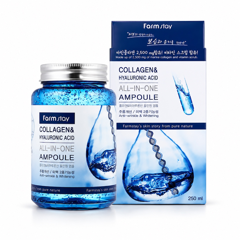 آمپول کلاژن و هیالو آبرسان و جوانساز فارم استی FARM STAY Collagen & Hyaluronic Acid All In One Ampoule