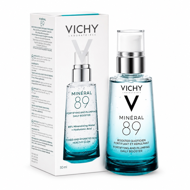 مایع سرم پوست تقویت کننده و آبرسان مینرال دیلی بوستر ویشی/ویچی Vichy Mineral 89 Hydrating Hyaluronic Acid Serum and Daily Face Moisturizer