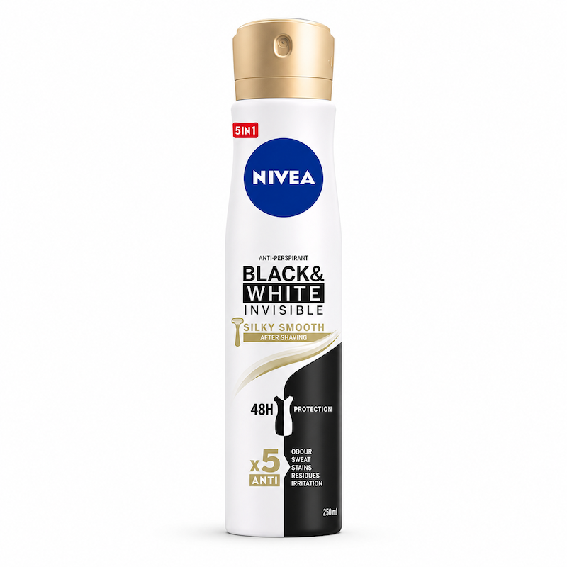 اسپری ضد تعریق مدل بلک اند وایت سیلیکی اسموس نیوا Black & White SILKY SMOOTH Deodorant Spray nivea
