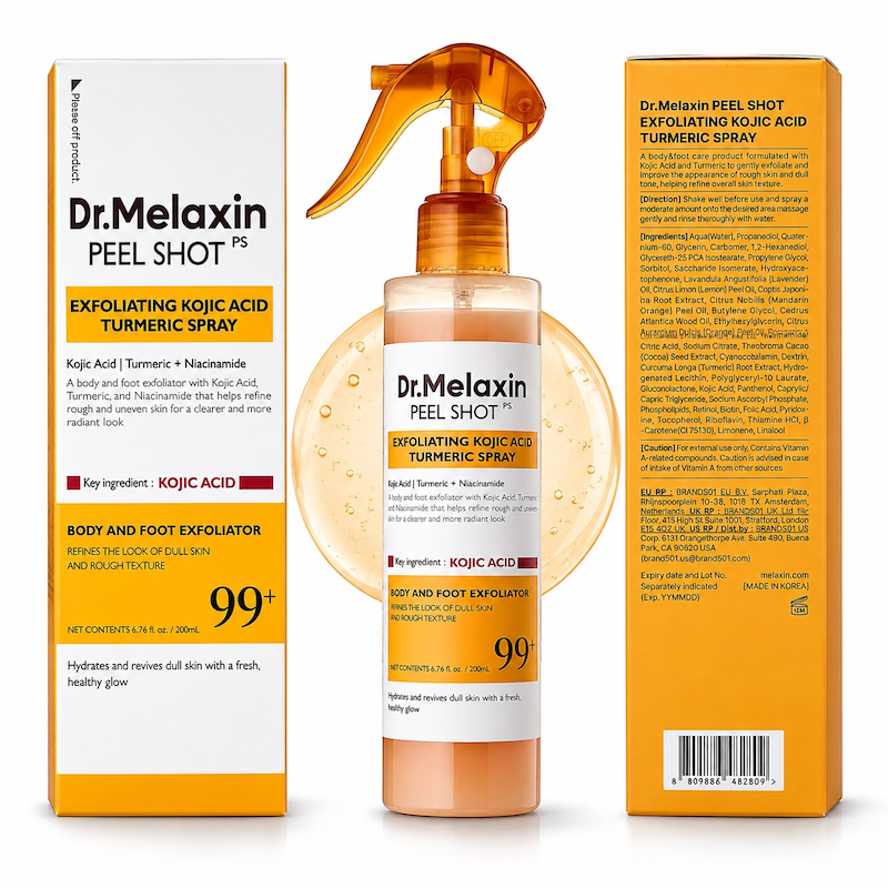 اسپری پیل شات کوجیک اسید و زردچوبه لایه بردار و روشن کننده بدن دکتر ملاکسین Dr.Melaxin Peel Shot Keratin Care Kojic Acid Turmeric Spray