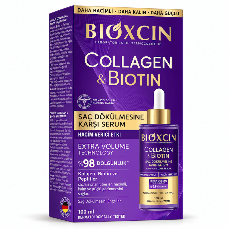 سرم مو ضدریزش و حجم دهنده کلاژن و بیوتین بیوکسین Bioxcin Collagen & Biotin Volumizing Hair Serum
